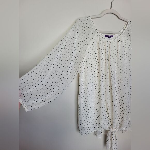 West Kei Plus Size XXL Peasant Blouse White Black Polka Dot Sheer Lightweight - Picture 5 of 9